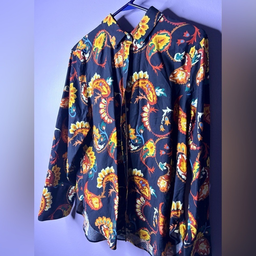 Floral Groovy Button Down Chicos Shirt Women's Size 14 Retro Mod 70s - Picture 3 of 8